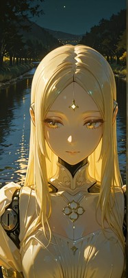 Ivory Yellow Night Sea Spring Machine mobile wallpaper / スマホ壁紙