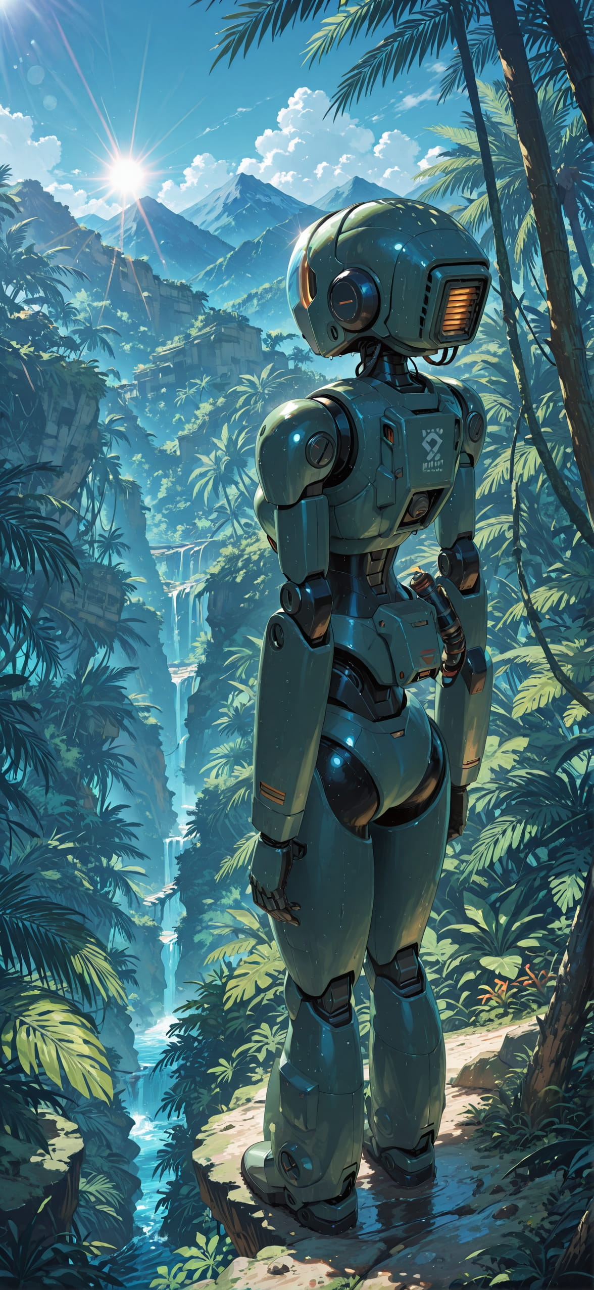 Jungle Blue Afternoon Mountain Summer Machine mobile wallpaper / スマホ壁紙