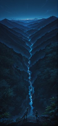 Jungle Blue Night Mountain Spring Animal Machine mobile wallpaper / スマホ壁紙