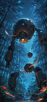 Jungle Blue Night Nature Autumn Animal Machine mobile wallpaper / スマホ壁紙