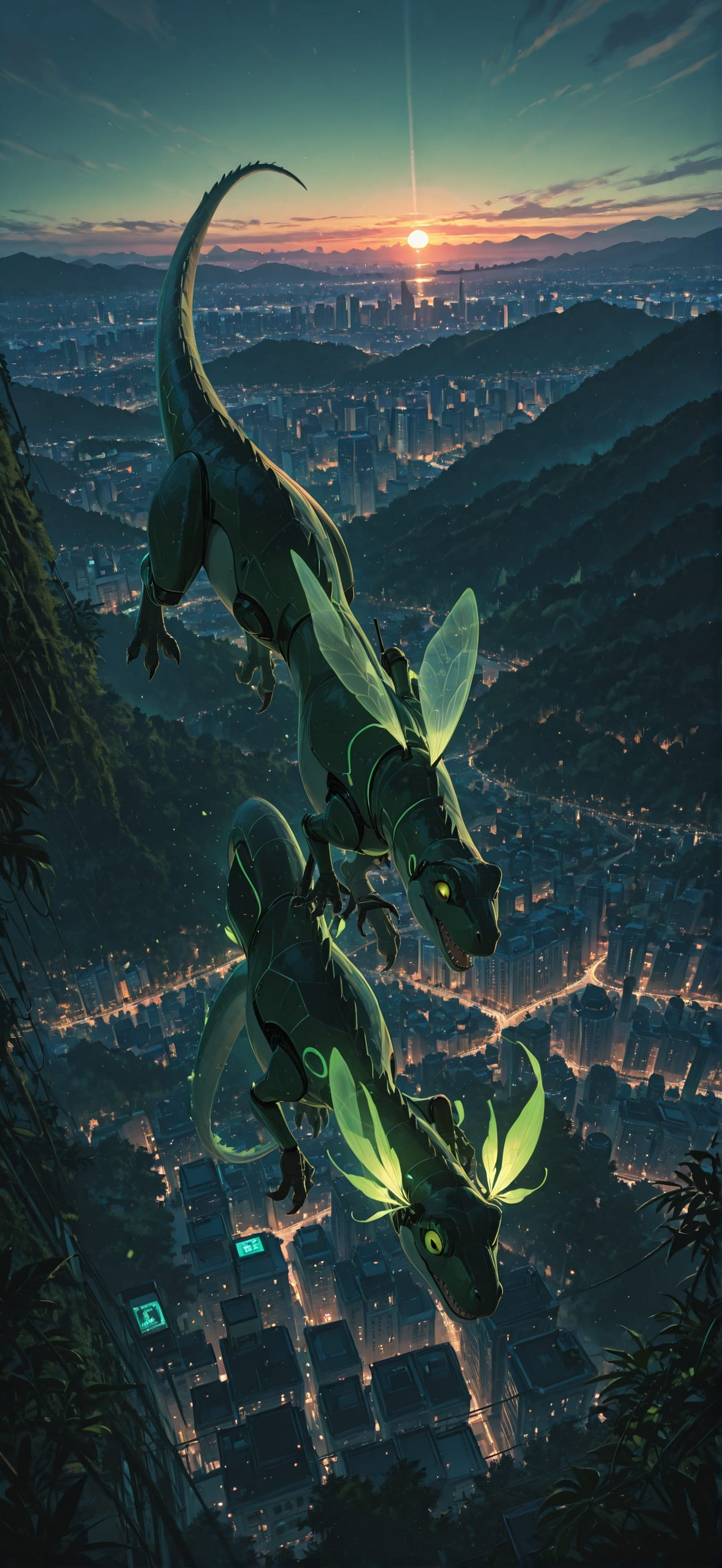 Jungle Green Sunset City Winter Animal Machine mobile wallpaper / スマホ壁紙