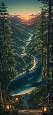 Jungle Green Sunset Mountain Spring Animal mobile wallpaper / スマホ壁紙