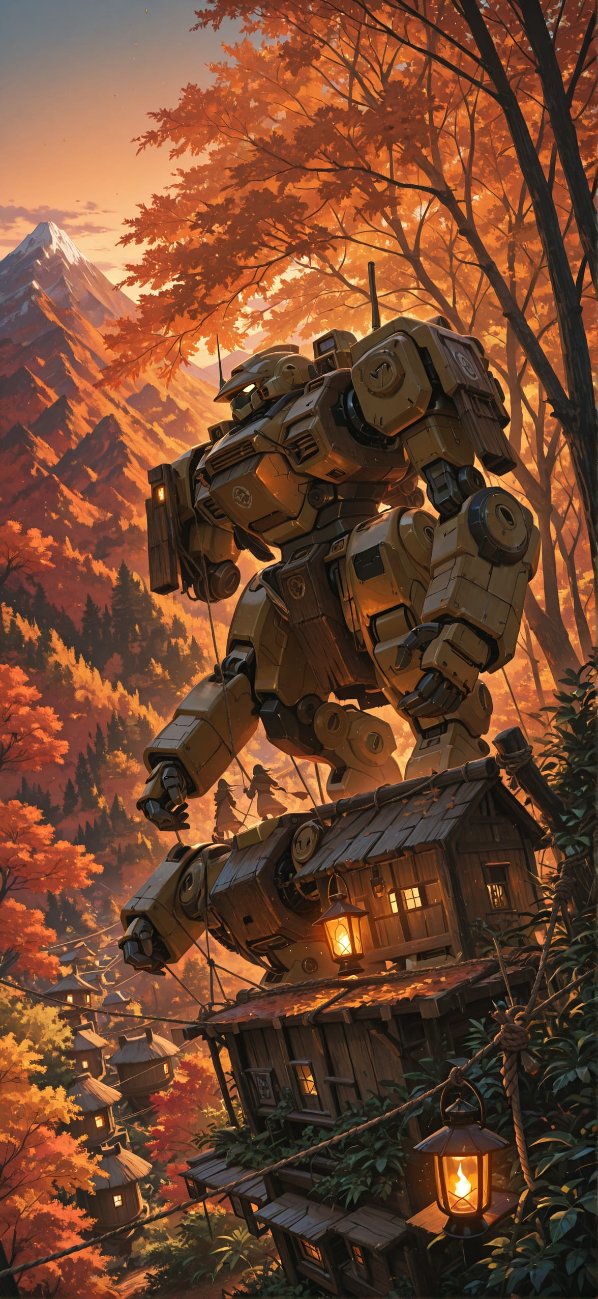 Jungle Orange Afternoon Mountain Autumn Machine mobile wallpaper / スマホ壁紙