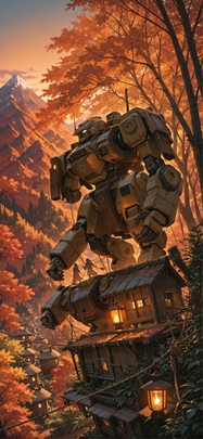 Jungle Orange Afternoon Mountain Autumn Machine mobile wallpaper / スマホ壁紙