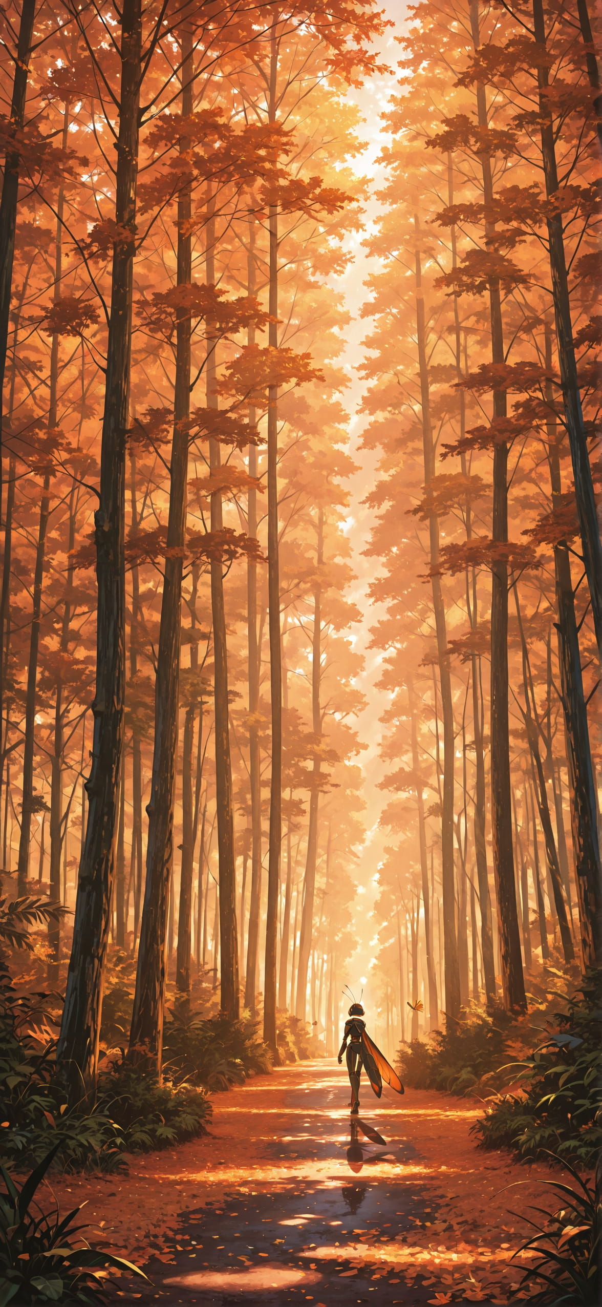 Jungle Orange Afternoon Nature Autumn Machine mobile wallpaper / スマホ壁紙