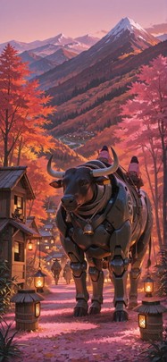 Jungle Pink Afternoon Mountain Autumn Animal Machine mobile wallpaper / スマホ壁紙