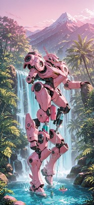 Jungle Pink Afternoon Mountain Spring Machine mobile wallpaper / スマホ壁紙