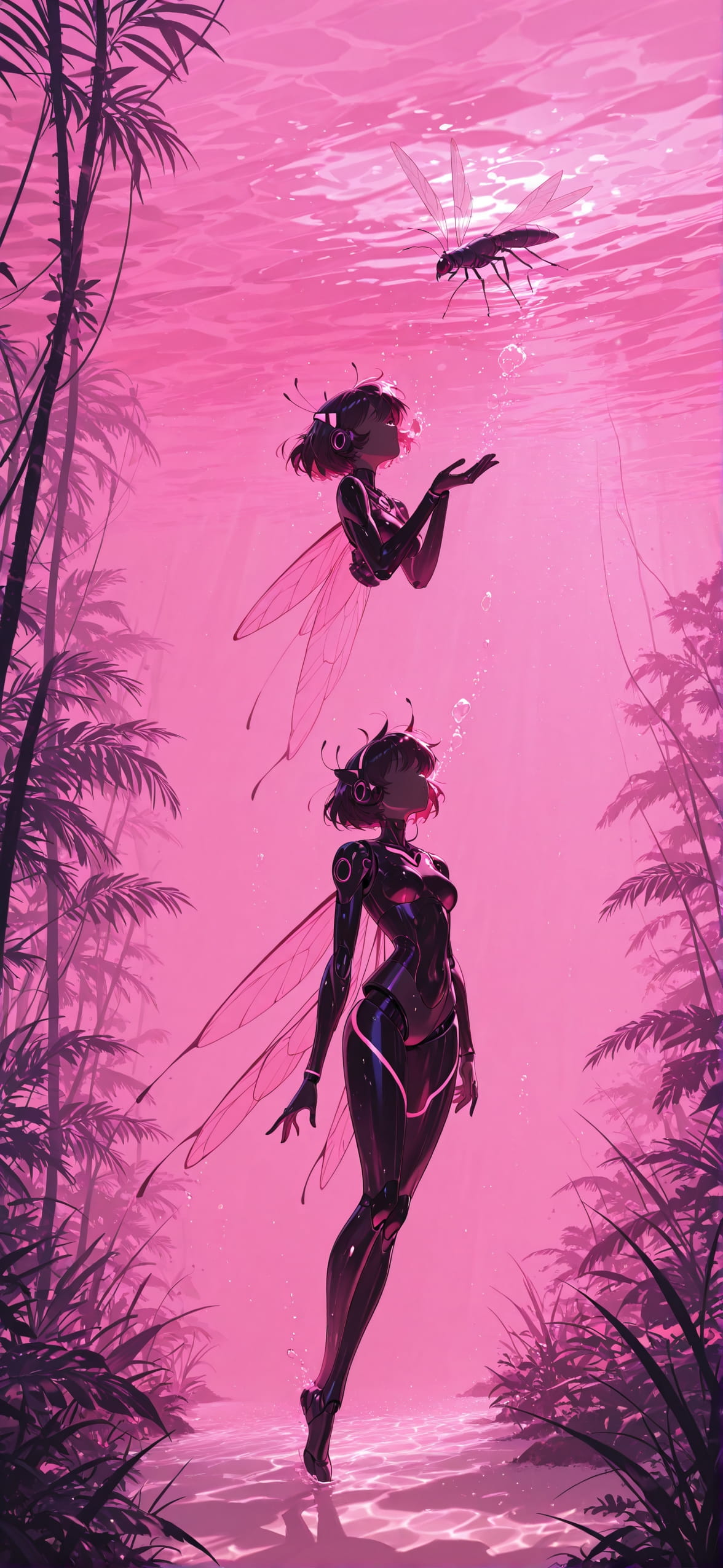 Jungle Pink Afternoon Sea Summer Machine mobile wallpaper / スマホ壁紙