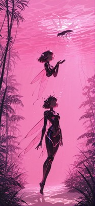 Jungle Pink Afternoon Sea Summer Machine mobile wallpaper / スマホ壁紙