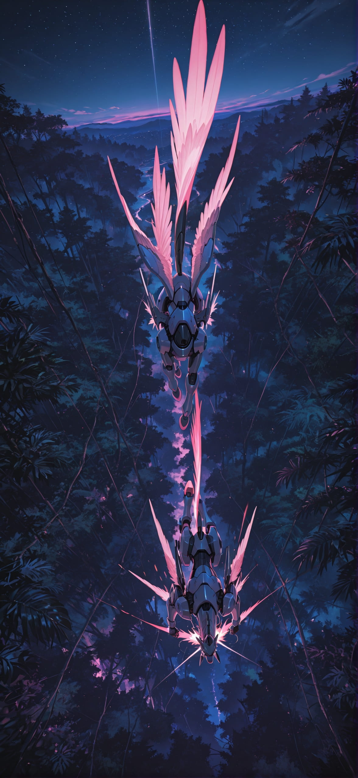 Jungle Pink Night Sky Spring Animal Machine mobile wallpaper / スマホ壁紙