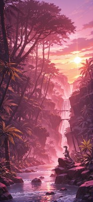 Jungle Pink Sunset Sea Winter Animal mobile wallpaper / スマホ壁紙