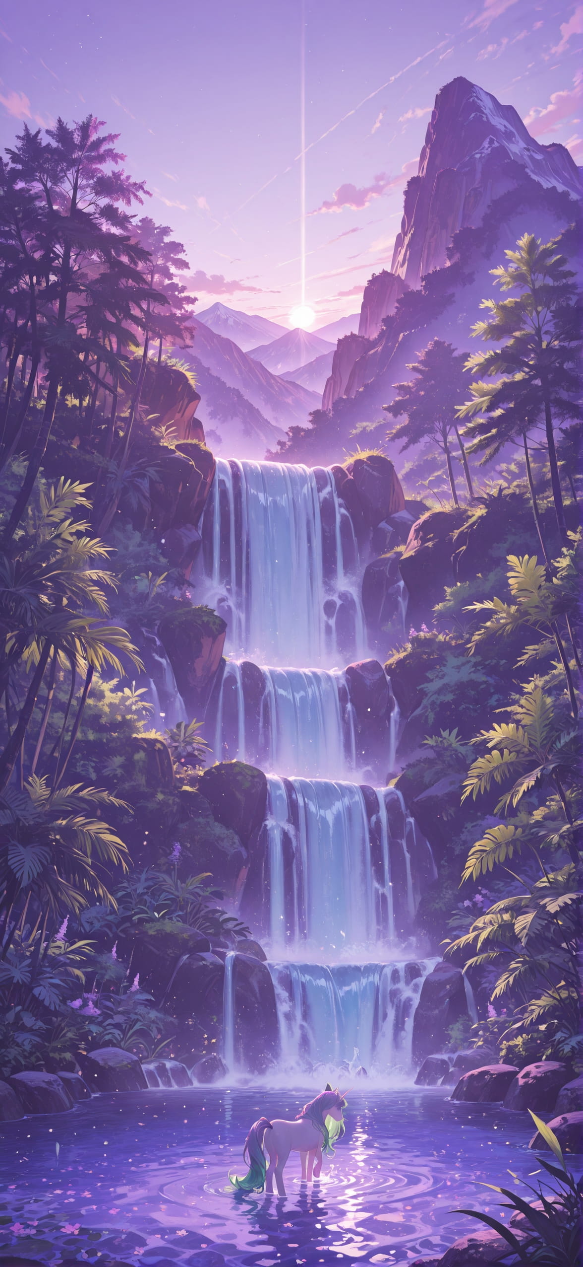 Jungle Purple Afternoon Mountain Spring Animal mobile wallpaper / スマホ壁紙