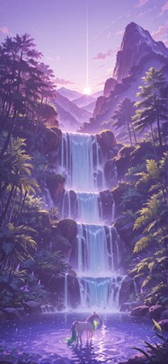 Jungle Purple Afternoon Mountain Spring Animal mobile wallpaper / スマホ壁紙