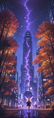 Jungle Purple Night City Autumn Animal Machine mobile wallpaper / スマホ壁紙