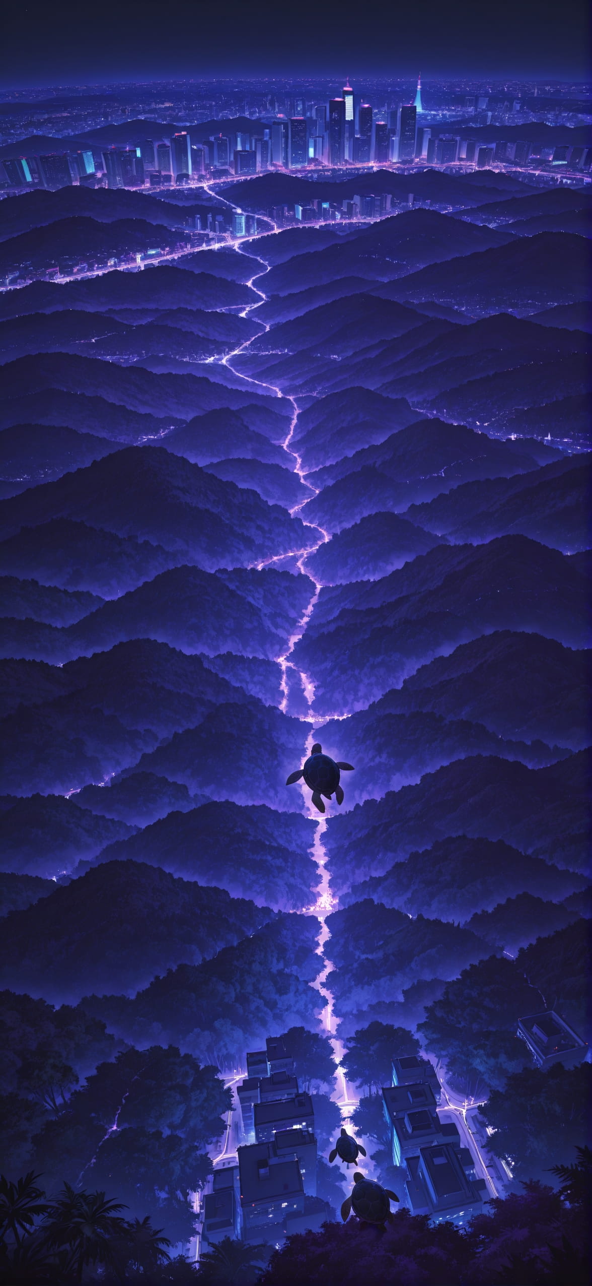 Jungle Purple Night City Summer Animal mobile wallpaper / スマホ壁紙