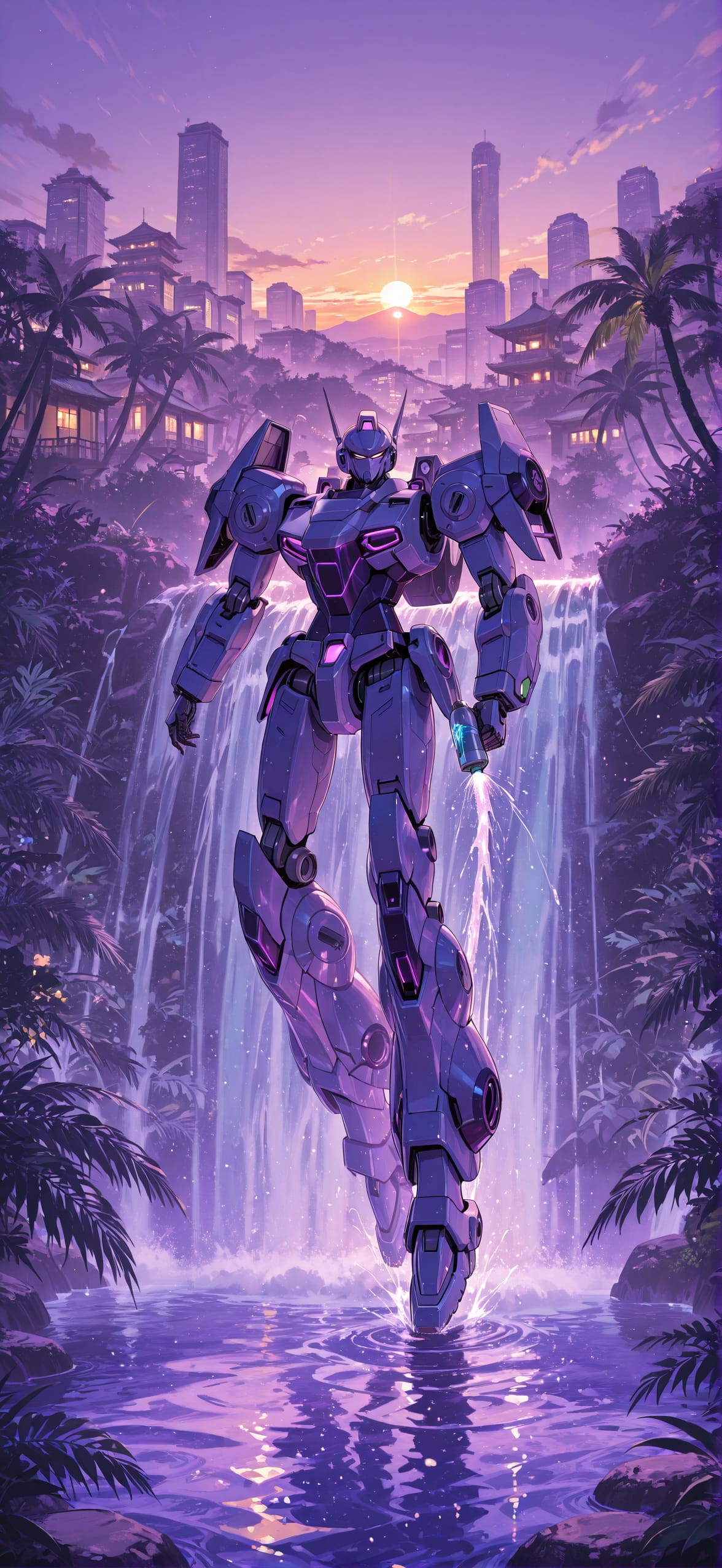 Jungle Purple Sunset City Summer Machine mobile wallpaper / スマホ壁紙