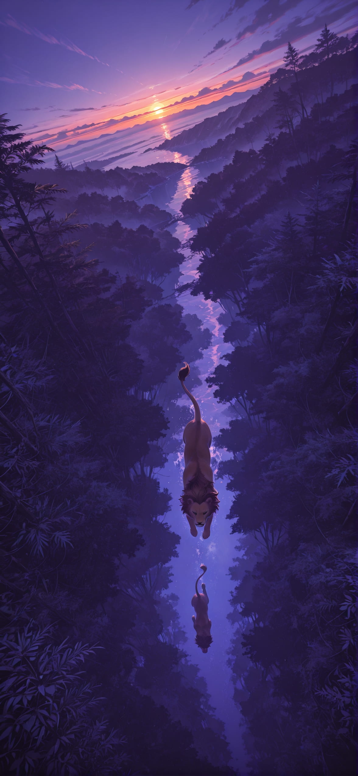 Jungle Purple Sunset Sea Winter Animal mobile wallpaper / スマホ壁紙