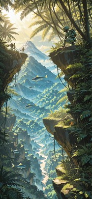 Jungle Yellow Afternoon Mountain Summer Animal Machine mobile wallpaper / スマホ壁紙