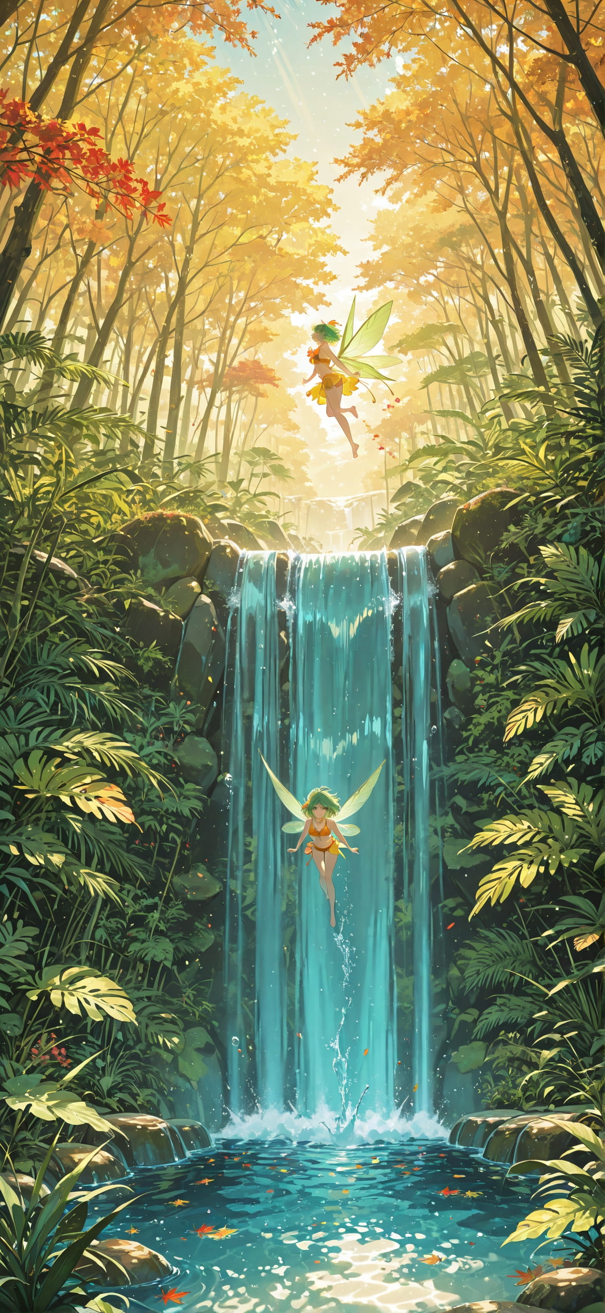 Jungle Yellow Afternoon Sea Autumn Animal mobile wallpaper / スマホ壁紙