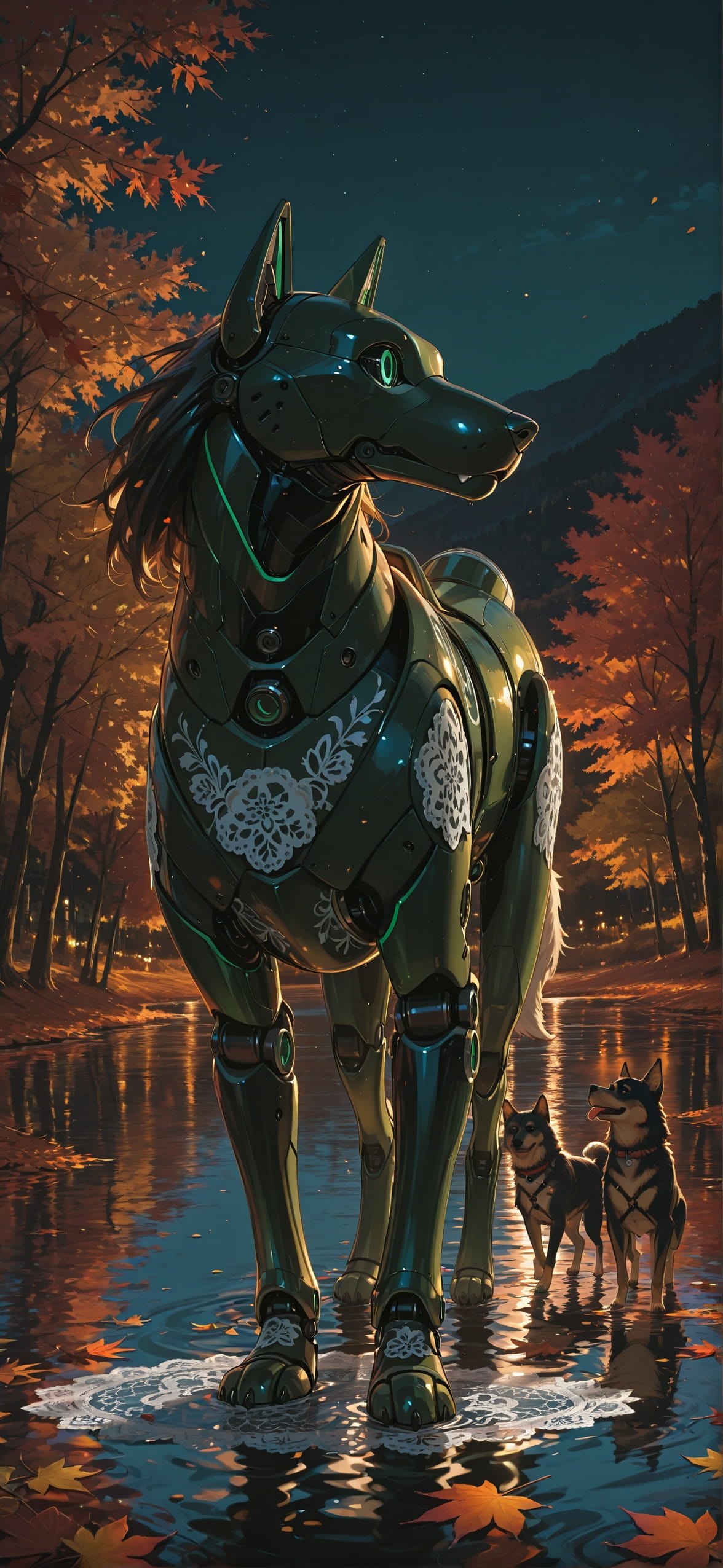 Lacedup Green Night Sea Autumn Animal Machine mobile wallpaper / スマホ壁紙