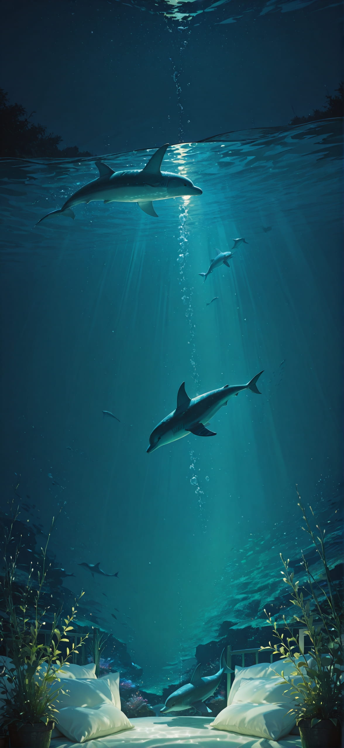 Lacedup Green Night Sea Spring Animal mobile wallpaper / スマホ壁紙