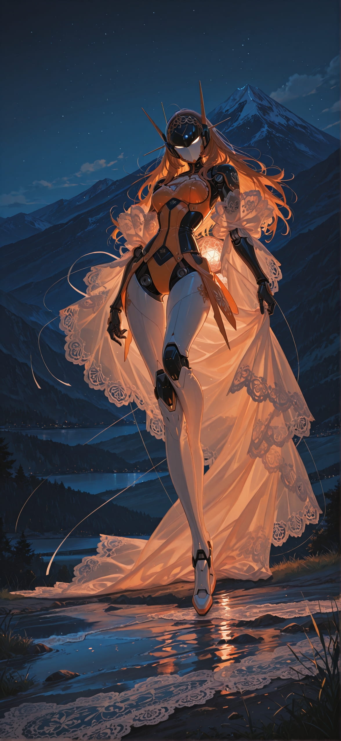 Lacedup Orange Night Mountain Summer Machine mobile wallpaper / スマホ壁紙