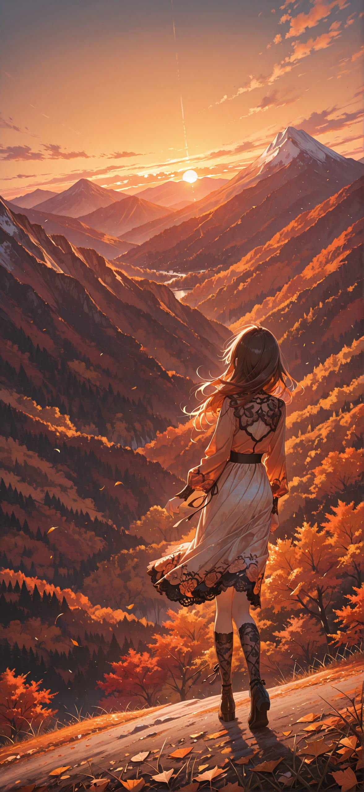 Lacedup Orange Sunset Mountain Autumn mobile wallpaper / スマホ壁紙