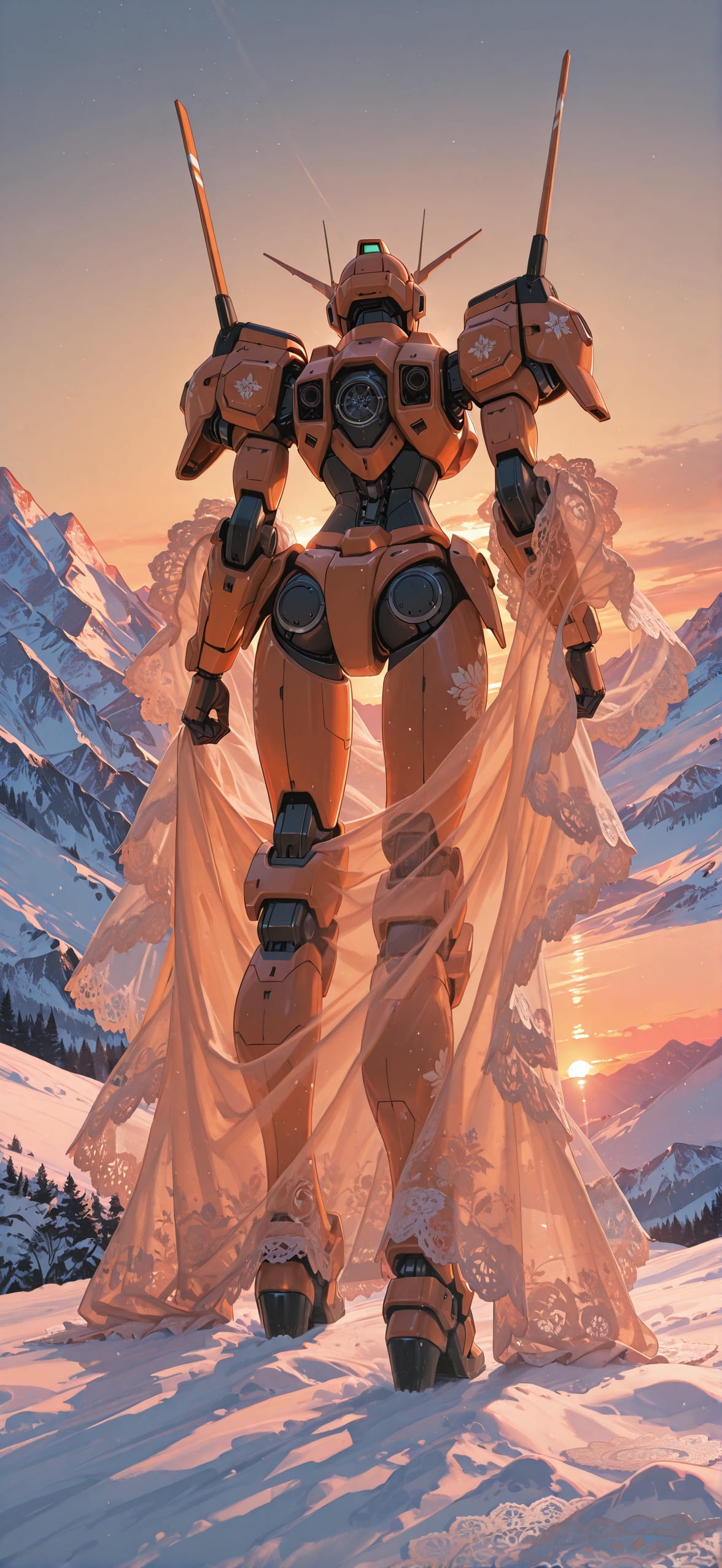 Lacedup Orange Sunset Mountain Winter Machine mobile wallpaper / スマホ壁紙