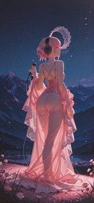 Lacedup Pink Night Mountain Spring Machine mobile wallpaper / スマホ壁紙