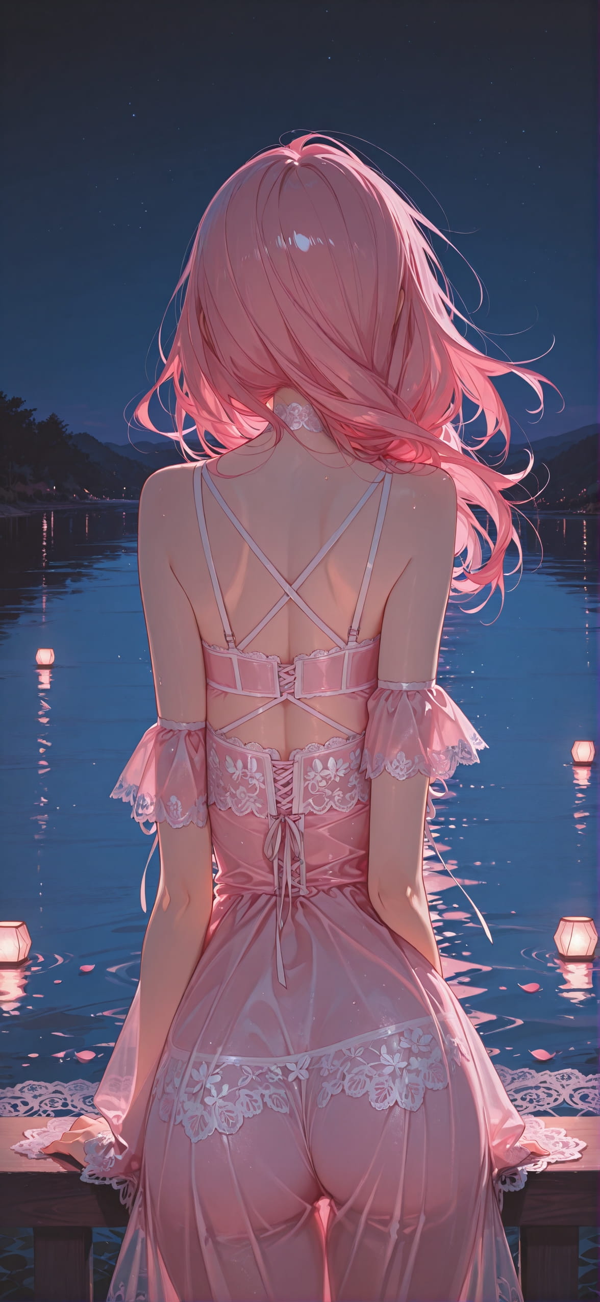 Lacedup Pink Night Sea Summer mobile wallpaper / スマホ壁紙