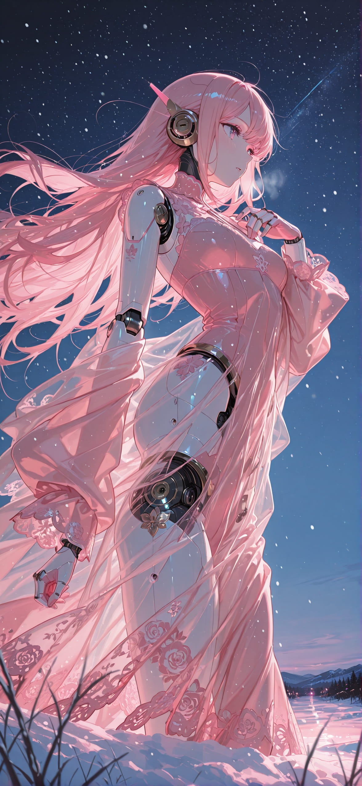Lacedup Pink Night Sky Winter Machine mobile wallpaper / スマホ壁紙