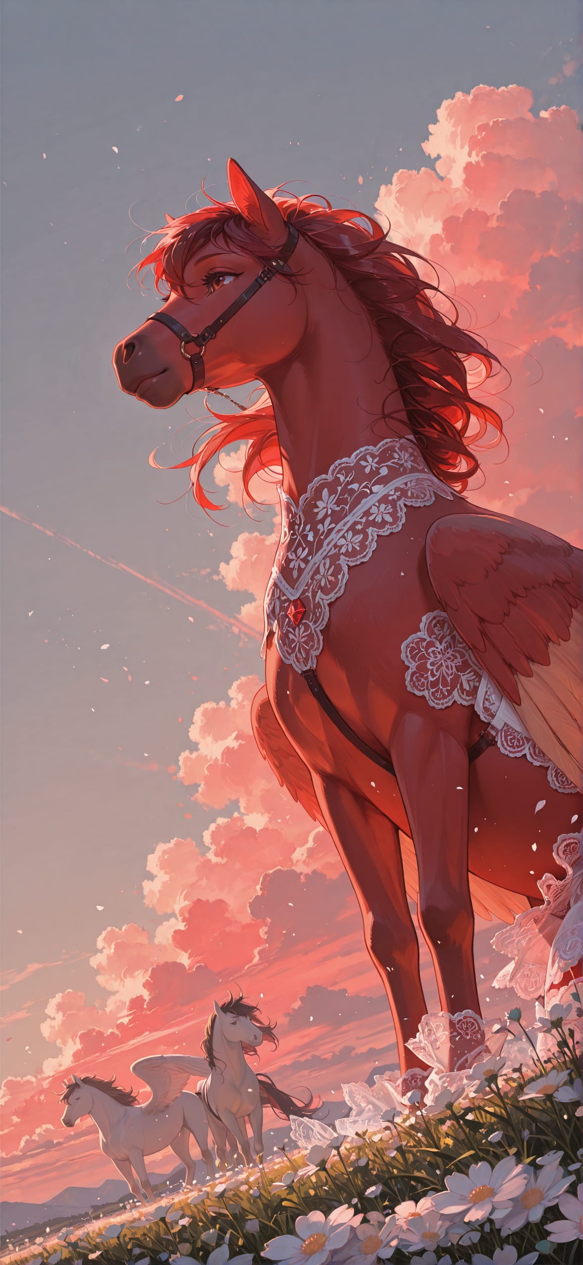 Lacedup Red Afternoon Sky Spring Animal mobile wallpaper / スマホ壁紙