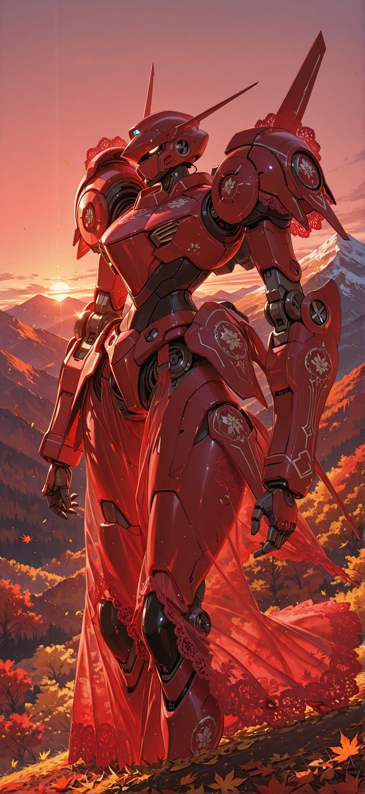 Lacedup Red Sunset Mountain Autumn Machine mobile wallpaper / スマホ壁紙