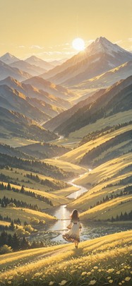 Lacedup Yellow Afternoon Mountain Spring mobile wallpaper / スマホ壁紙