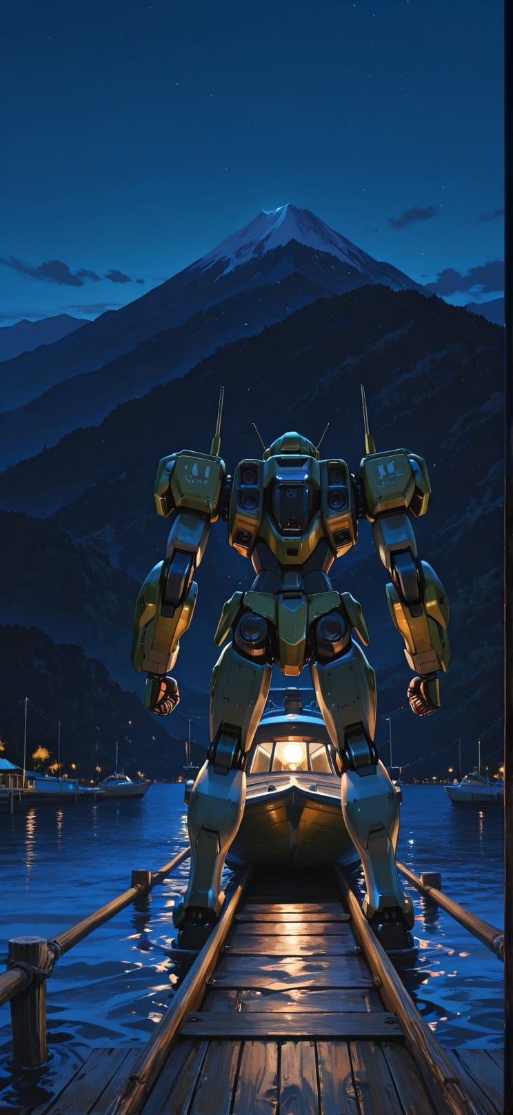 Lagoon Blue Night Mountain Summer Machine mobile wallpaper / スマホ壁紙