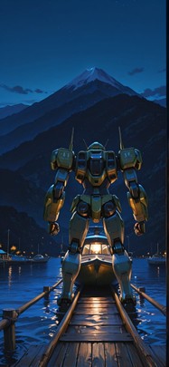 Lagoon Blue Night Mountain Summer Machine mobile wallpaper / スマホ壁紙