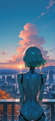 Lagoon Blue Sunset City Autumn Machine mobile wallpaper / スマホ壁紙