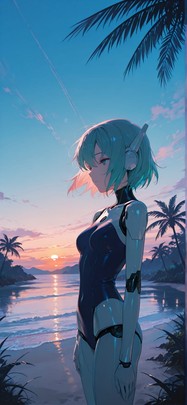 Lagoon Blue Sunset Nature Summer Machine mobile wallpaper / スマホ壁紙