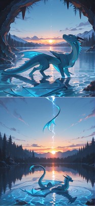 Lagoon Blue Sunset Nature Winter Animal mobile wallpaper / スマホ壁紙