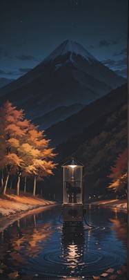 Lagoon Brown Night Mountain Autumn Machine mobile wallpaper / スマホ壁紙