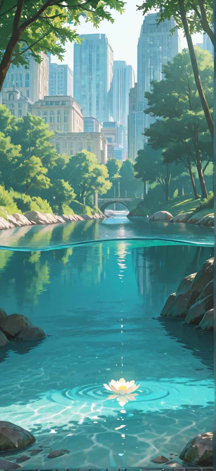 Lagoon Green Afternoon City Spring mobile wallpaper / スマホ壁紙