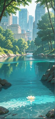 Lagoon Green Afternoon City Spring mobile wallpaper / スマホ壁紙