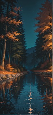 Lagoon Green Night Nature Autumn mobile wallpaper / スマホ壁紙