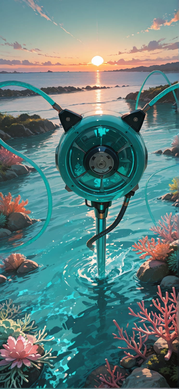 Lagoon Green Sunset Sea Spring Machine mobile wallpaper / スマホ壁紙