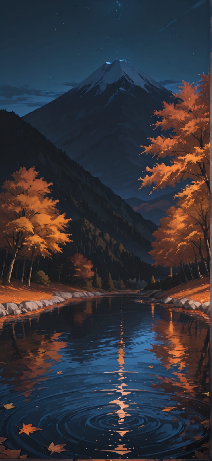 Lagoon Orange Night Mountain Autumn mobile wallpaper / スマホ壁紙