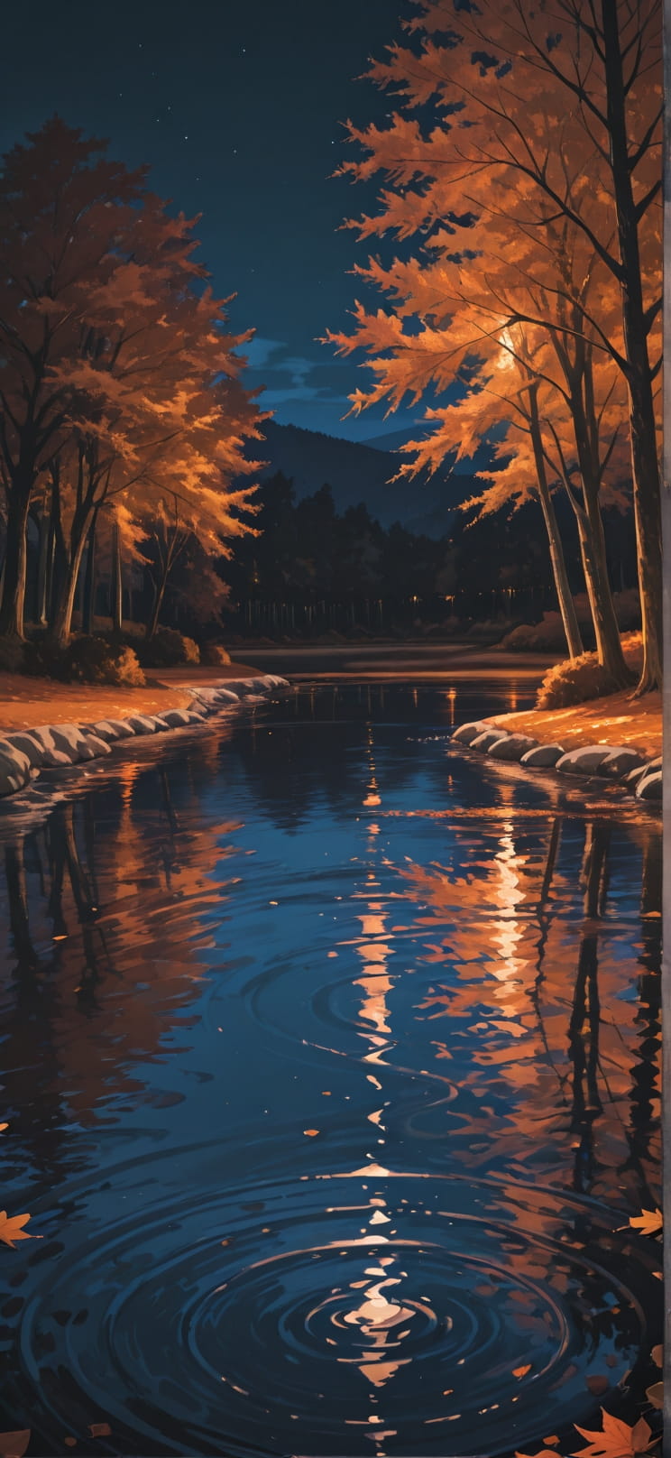 Lagoon Orange Night Sea Autumn mobile wallpaper / スマホ壁紙