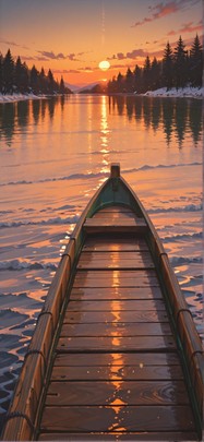 Lagoon Orange Sunset Nature Winter mobile wallpaper / スマホ壁紙