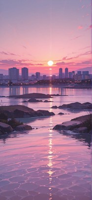 Lagoon Pink Sunset City Spring mobile wallpaper / スマホ壁紙