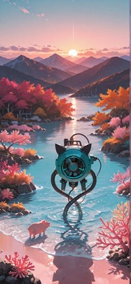 Lagoon Pink Sunset Mountain Autumn Animal Machine mobile wallpaper / スマホ壁紙