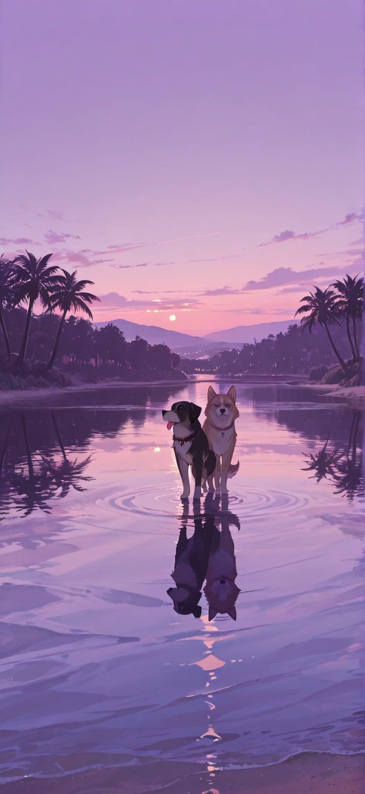 Lagoon Purple Afternoon Sea Spring Animal mobile wallpaper / スマホ壁紙